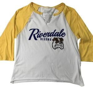 Riverdale Vixens Womens L/XL Yellow White 3/4 Sleeve Baseball Tee Raglan TShirt